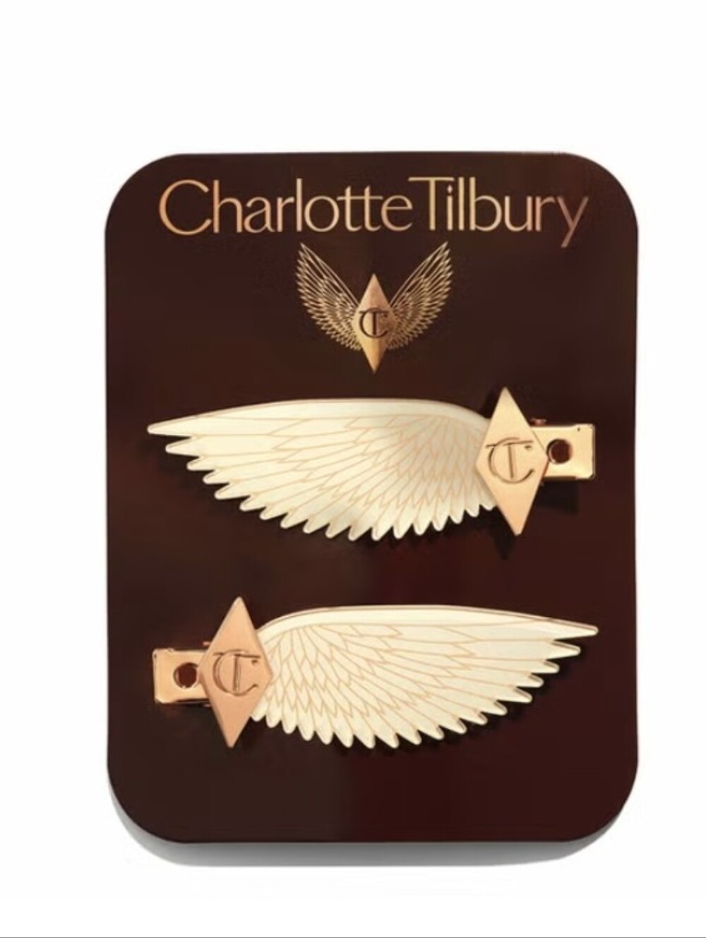 2x Charlotte Tilbury Airbrush Flawless Hairclips white and rose-gold angel wings